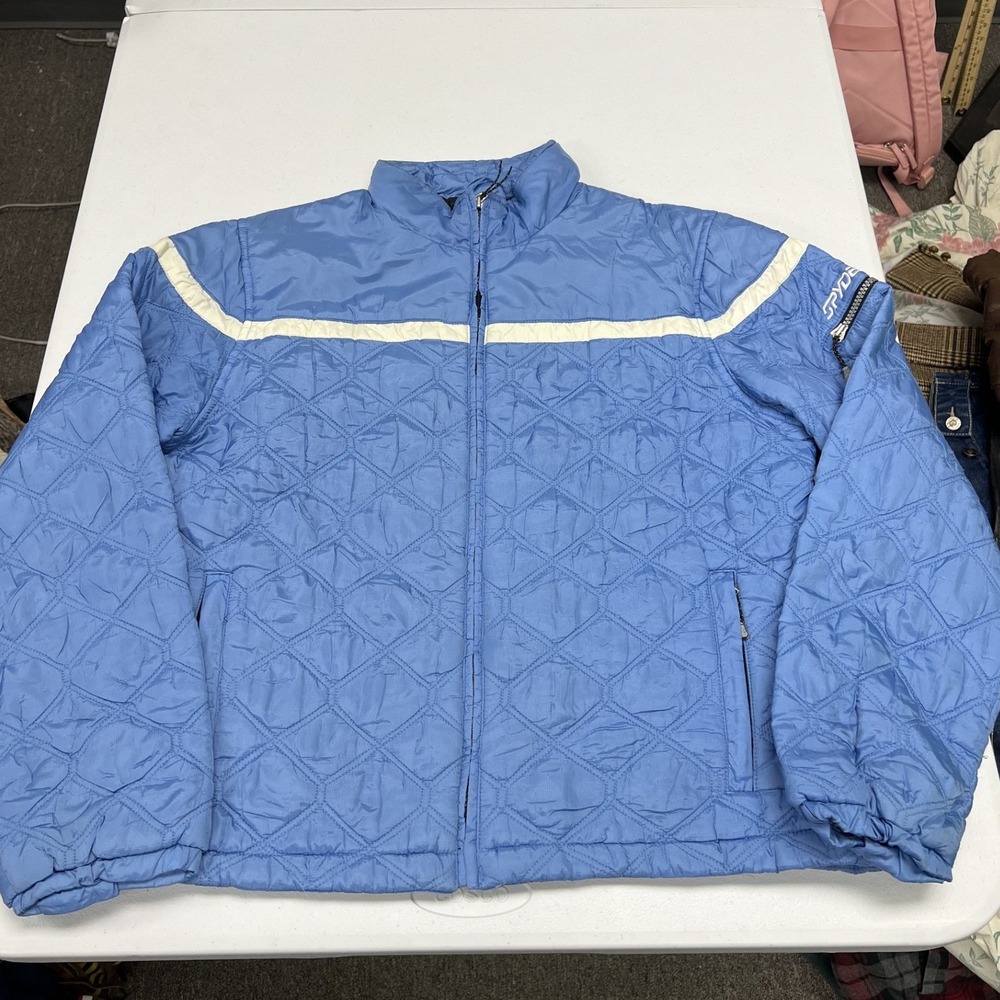 Spyder x Scap Quilted Puffer Jacket Womans 12 Blue Racing Stripe Full Zip